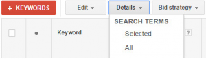 Чтобы открыть отчет по поисковым запросам в AdWords, откройте вкладку «Ключевые слова», нажмите «Подробнее» и выберите «Все»