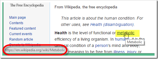 Если вы наведите курсор мыши на ссылку в Википедии, скорее всего, ссылка будет на внутреннюю страницу сайта: